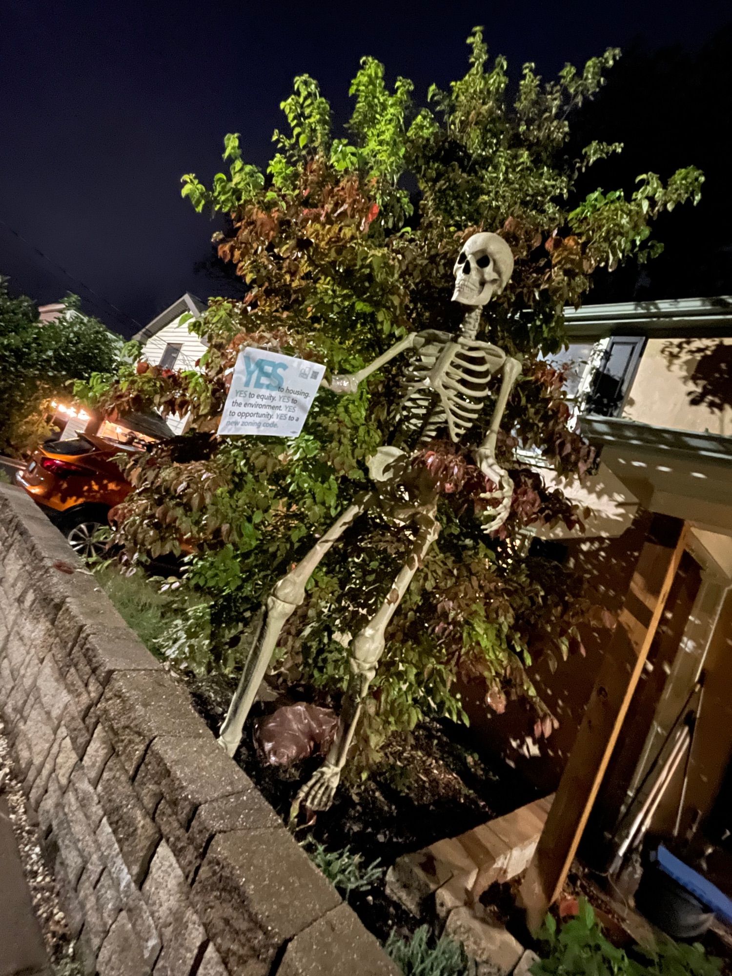 A 12-foot skeleton in front of our house