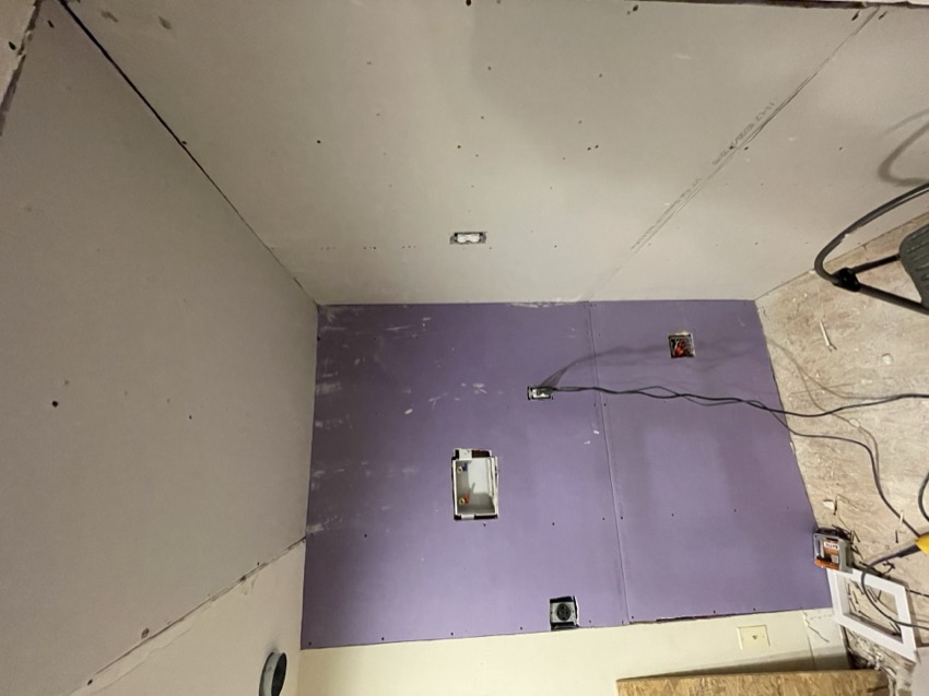 The drywall in. It’s a real shitty job but it’s done.