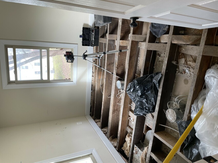 The utility room with its subflooring removed