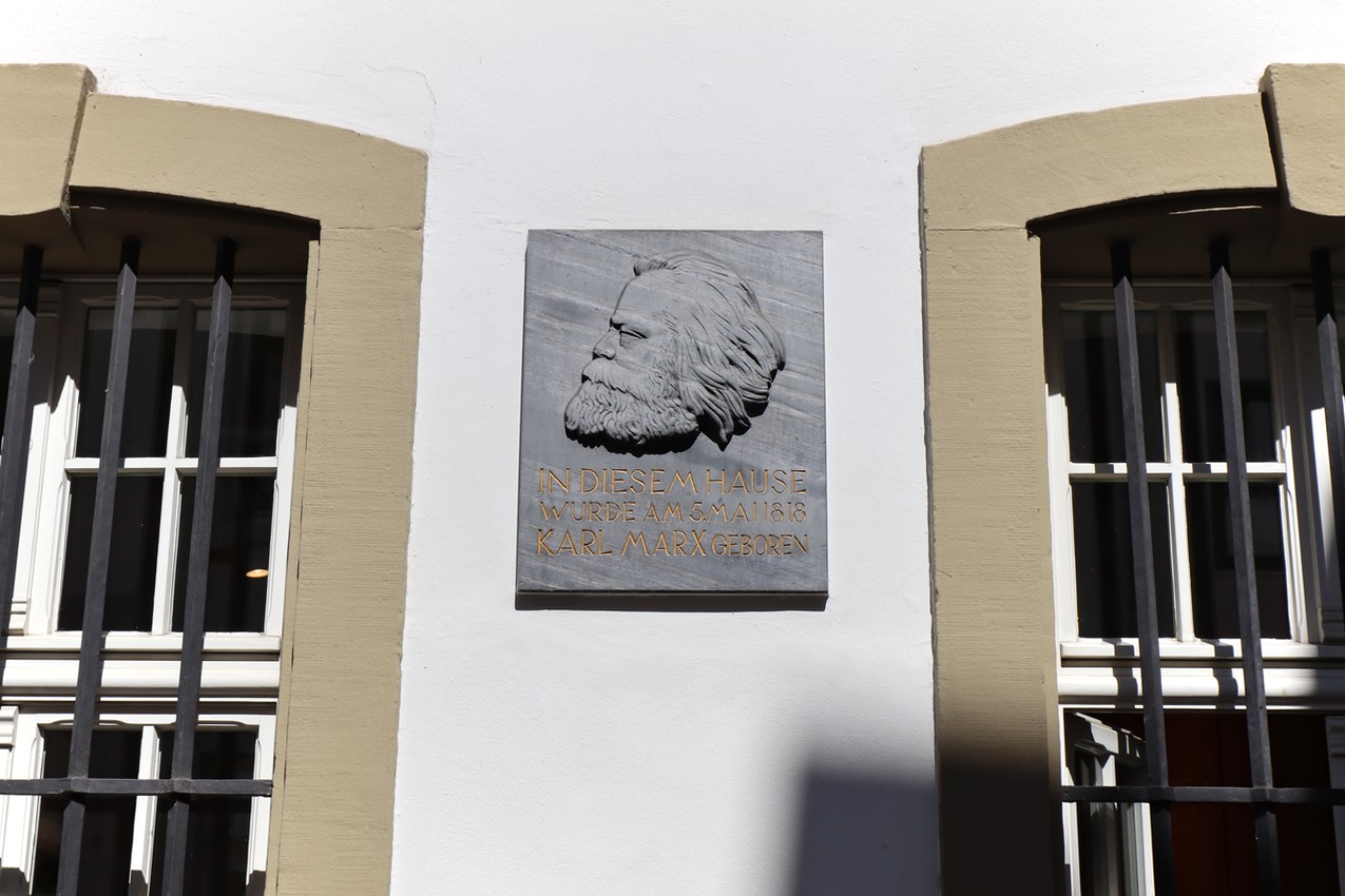 A plaque outside Karl Marx's birthplace