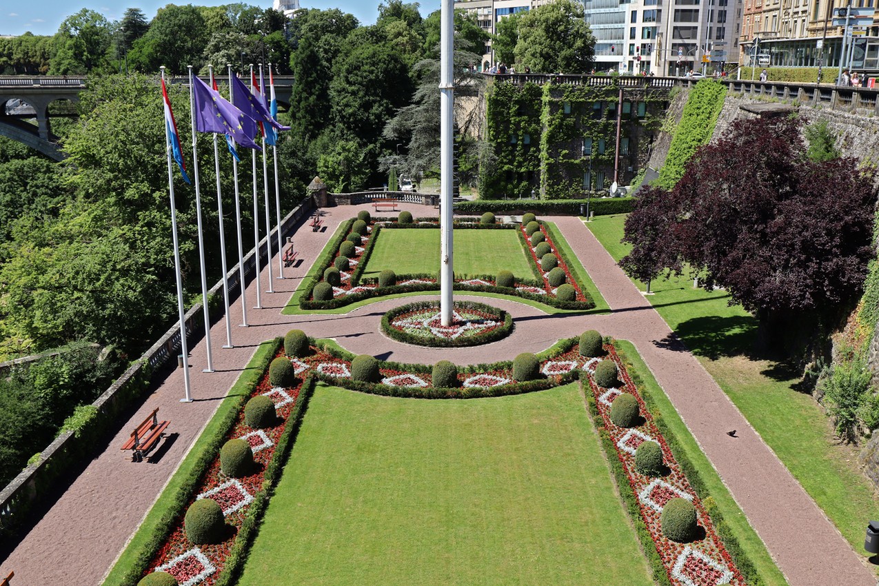 A well-landscaped park as seen from a vantage point