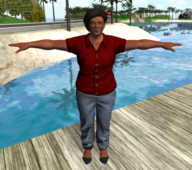 An in-game user-playable avatar of an overweight woman of color, © Barron Associates