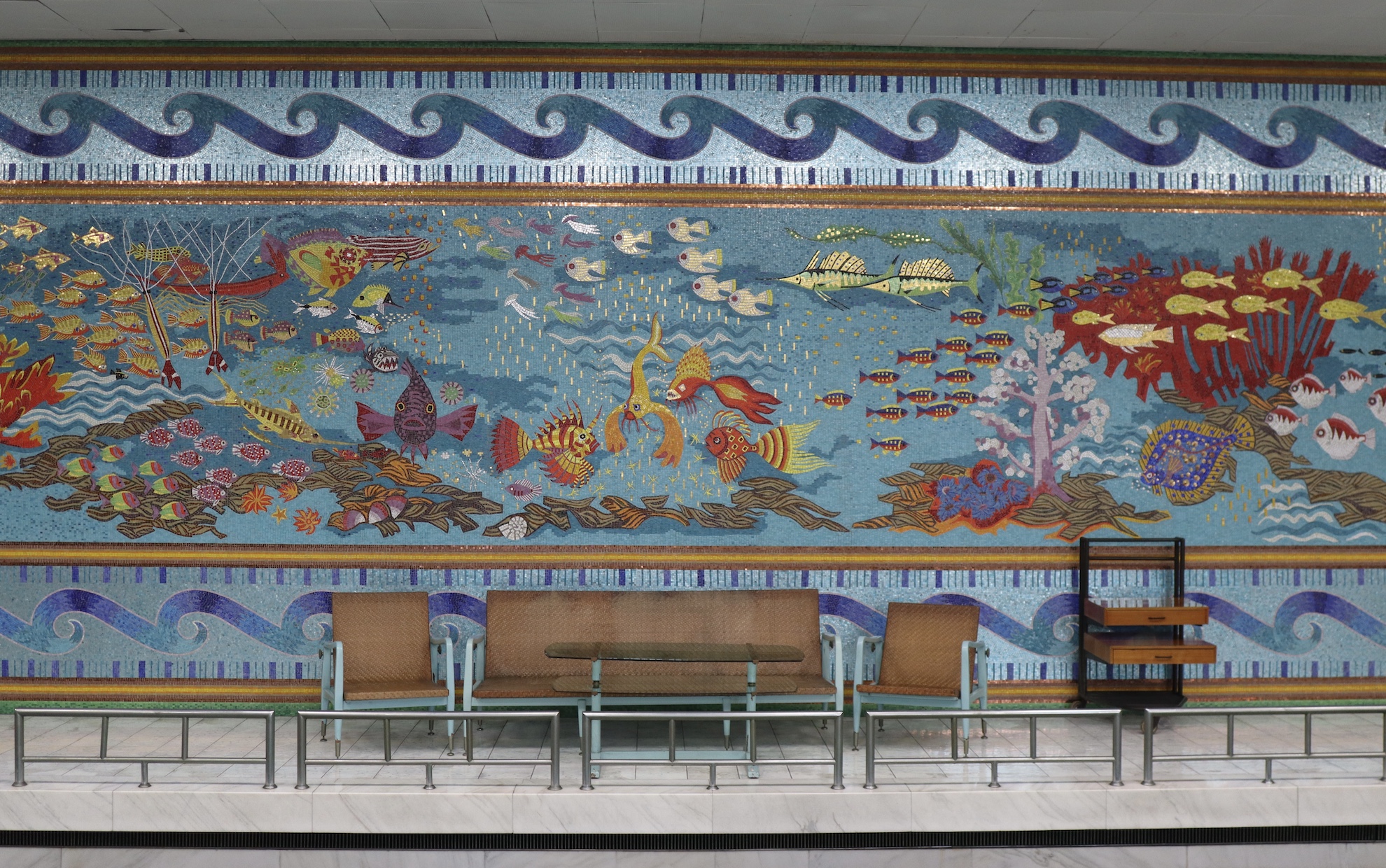 Mural in the pool room of Ceaușescu’s mansion