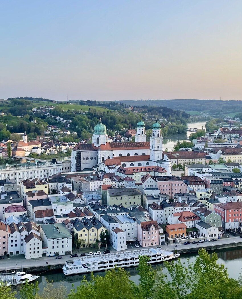 Passau as seen from the Oberhaus at dusk