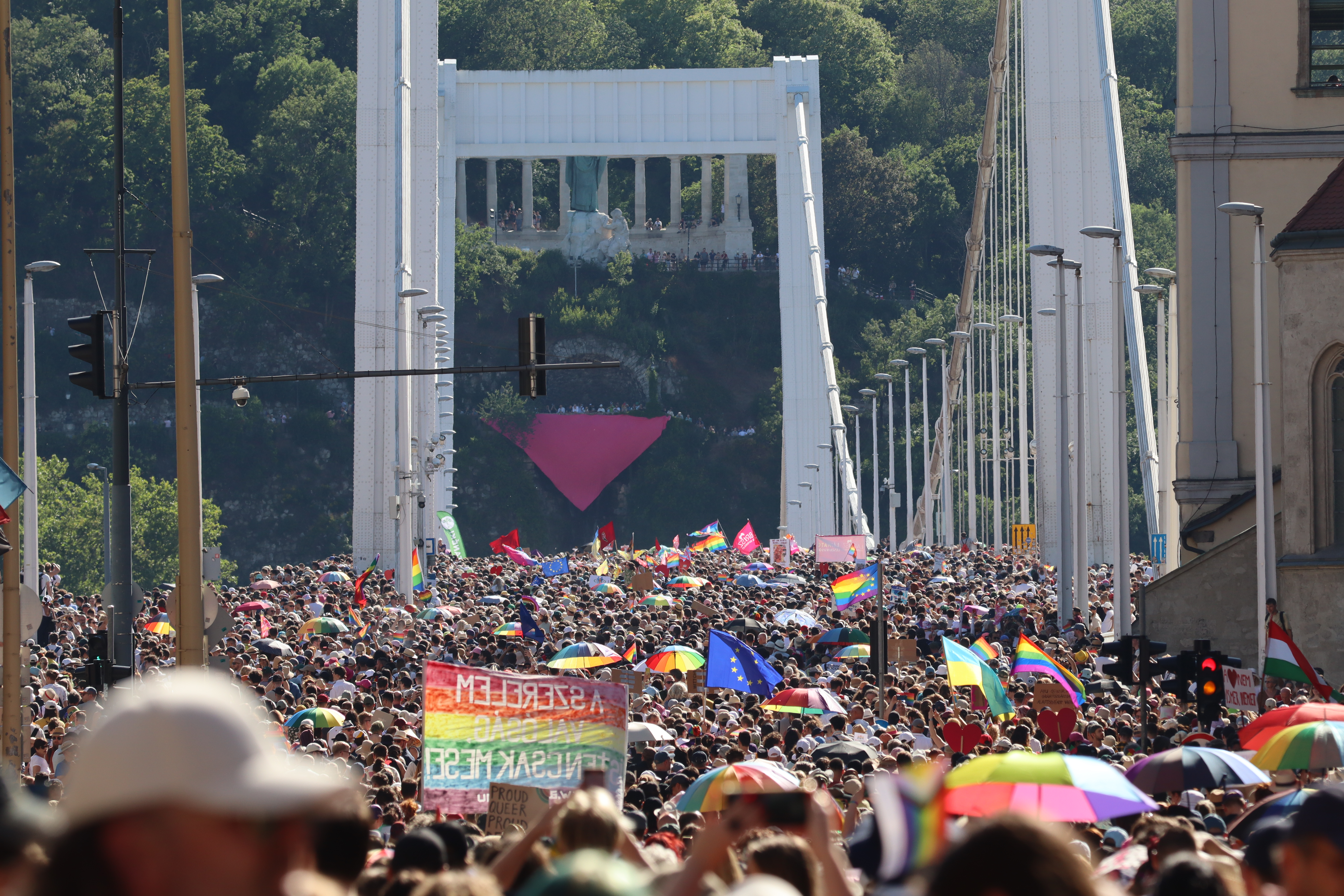 Budapest Pride crossing the Elizabeth Bridge