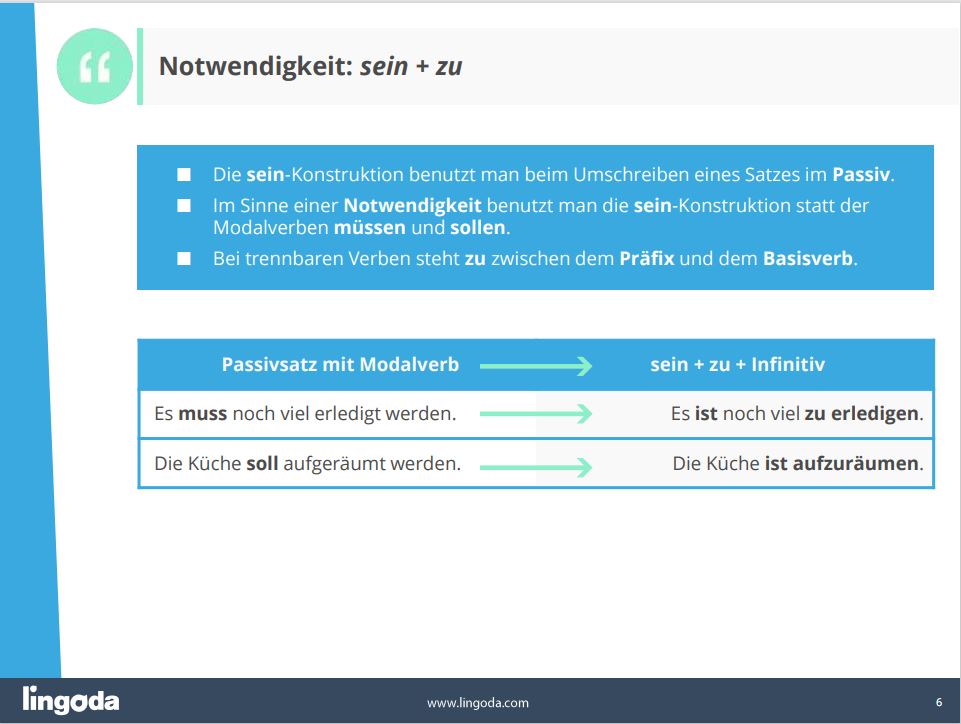 Example of a Lingoda slide from the downloadable learning materials. Copyright Lingoda, reused without permission under fair use