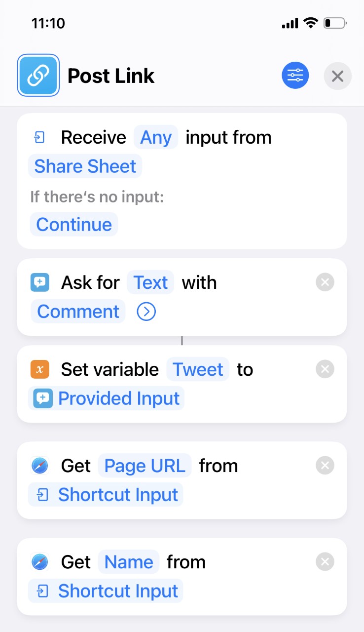 First page of the shortcut described above as shown in the iOS app