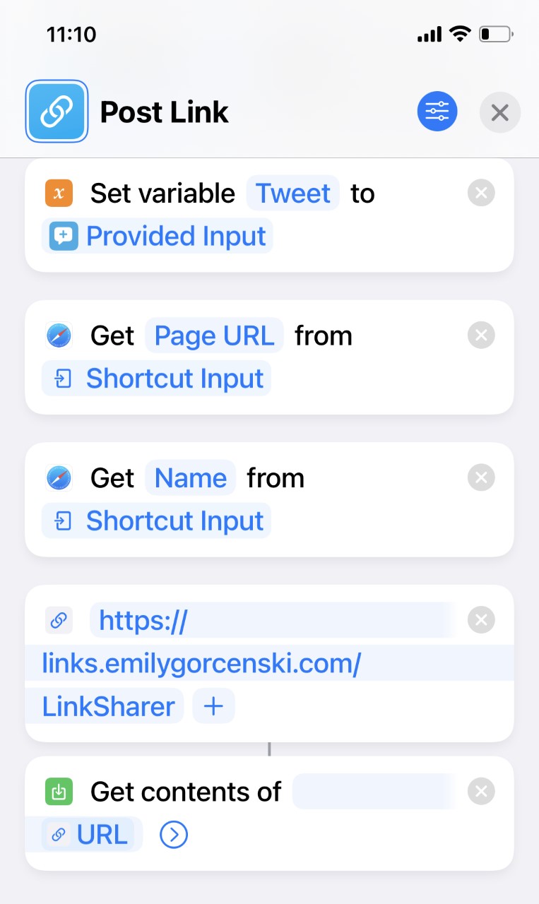 Second page of the shortcut described above as shown in the iOS app